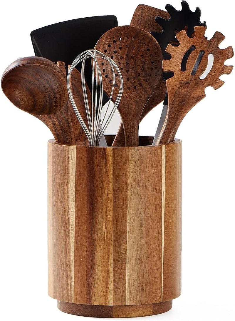 Acacia Wood Utensil Holder for Kitchen Counter, 360° Rotating 7.2" Large Cooking Utensil Holder, Kitchen Utensil Storage Organizer for Countertops, Farmhouse Kitchen Decor - Image 1